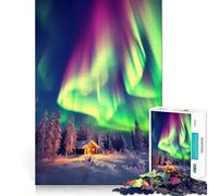Rompecabezas Cabaña Aurora Boreal, 1000 Piezas, Juguete para desarrollar la Mente, Juego Relajante, Pieza de colección de Arte de Corte preciso (38x52cm)