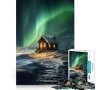 Rompecabezas Cabaña Aurora Boreal 1000 Piezas para Adultos Juguete Cognitivo Tiempo de Conexión Montaje de Patrones Artículo de Deseo de Papá Noel (50x75cm)