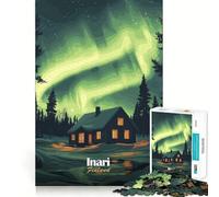 Rompecabezas Cabaña Aurora Boreal 1000 Piezas para Adultos Juguete para Concentrar el Ámbito de la Secta Ocio en Casa Regalo de Papá Noel (38x52cm)