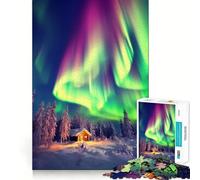 Rompecabezas Cabaña Aurora Boreal de 1000 Piezas para Adultos Juego Inteligente de Rompecabezas Divertido Montaje de imágenes Regalo de Temporada (50x75cm)