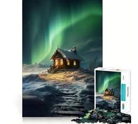 Rompecabezas Cabaña Aurora Boreal para Adultos, 1000 Piezas, fortalece la Memoria, pasatiempo para el hogar, Bordes limpios, Regalo Elegante (38x26cm)