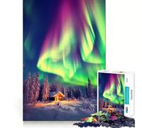 Rompecabezas Cabaña Aurora Boreal para Adultos, 1000 Piezas, Rompecabezas Mental, Acogedor, Relajante, para armar, (38x26cm)