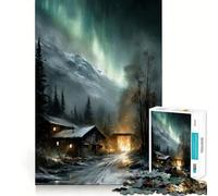 Rompecabezas Cabaña de Invierno bajo la Aurora Boreal,1000 Piezas,estimulación cognitiva,Piezas sin Rebabas,Corte Limpio,Juguete de Entretenimiento para Interiores (38x52cm)