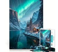 Rompecabezas Cabaña de Invierno bajo la Aurora Boreal,1000 Piezas,Juego Que estimula el Cerebro,Ajuste Espacios,Entretenimiento Acogedor para Interiores para Todos (38x52cm)
