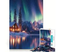Rompecabezas Cabaña de Invierno bajo la Aurora Boreal de 1000 Piezas Juego cognitivo Divertido con Estructura de Encaje preciso Actividad para Fortalecer los Lazos Familiares (38x52cm)