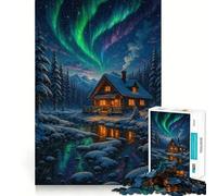 Rompecabezas Cabaña de Invierno bajo la Aurora Boreal para Adultos,1000 Piezas,diversión para estimular la concentración,tamaño Uniforme,Piezas precisas,Actividad para Fortalecer los Lazos