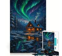 Rompecabezas Cabaña de Invierno bajo la Aurora Boreal para Adultos,1000 Piezas,Juego para estimular la Mente,Piezas de Ajuste preciso y sin Costuras,Actividad Relajante para Grupos en Interiores
