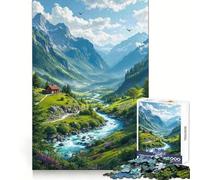 Rompecabezas Cabaña en el Valle de la montaña Junto a un río para Adolescentes, 1000 Piezas, Think Toy, diversión Relajante, Arte de Corte Limpio, Coleccionable (38x52cm)