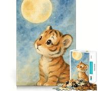 Rompecabezas Cachorro de Tigre Bajo la Luna para Adolescentes, 1000 Piezas, Juguete para desarrollar la Mente, diseño Sencillo y Divertido, Regalo Memorable 38x26cm