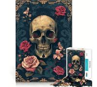 Rompecabezas Calavera con Rosas Rosadas II para Adolescentes, 1000 Piezas, Juguete para ejercitar la Mente, Actividad para el hogar, decoración de Pared con Corte de precisión 50x75cm