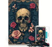 Rompecabezas Calavera con Rosas Rosadas II para Adultos, 1000 Piezas, Juguete para ejercitar la Mente, Divertido, Corte de precisión, 38x52cm