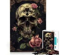 Rompecabezas Calavera con Rosas Rosadas III de 1000 Piezas para Adultos Recall Upgrade Alivio del estrés Corte Ajustado Selección de Deseos de Santa Claus 38x26cm