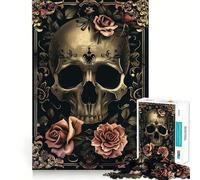 Rompecabezas Calavera con Rosas Rosadas IV, 1000 Piezas, para Adolescentes, para Mejorar la Memoria, Tiempo Libre, Corte sólido, artículo de Santa Claus 38x26cm