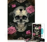 Rompecabezas Calavera con Rosas Rosadas Vi de 1000 Piezas para Adultos Juguete de lógica Pura Diversión Relajante Corte preciso Regalo increíble 50x75cm