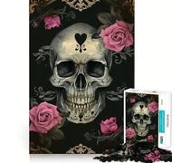 Rompecabezas Calavera con Rosas Rosas Vi de 1000 Piezas para Adultos Juguete Inteligente, Divertido y silencioso Corte preciso 38x52cm
