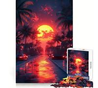 Rompecabezas Calle al Atardecer con Palmeras y Coches para Adolescentes, 1000 Piezas, Juego de lógica, pasatiempo para el hogar, Corte preciso, Regalo para Festivales 38x52cm
