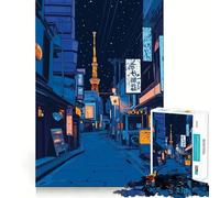 Rompecabezas Calle Nocturna de Tokio de 1000 Piezas para Adultos, Juguete de lógica Fuerte, Alivio de la ansiedad, Borde Transparente, Regalo para Festivales 50x75cm