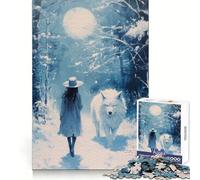 Rompecabezas Camino del Lobo Lunar de 1000 Piezas para Adolescentes Rompecabezas con Efecto de Memoria, luz Relajante y Montaje de imágenes (38x52cm)