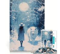 Rompecabezas Camino del Lobo Lunar de 1000 Piezas para Adolescentes Rompecabezas con Efecto de Memoria, luz Relajante y Montaje de imágenes (38x52cm)