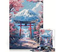 Rompecabezas Camino Sagrado Sakura al Fuji para Adultos, 1000 Piezas, Juguete para ejercitar la Mente, pasatiempo Tranquilo, diseño, Montaje, Regalo navideño (38x26cm)