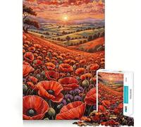Rompecabezas Campo de Amapolas al Atardecer, 1000 Piezas, para Adolescentes, para Mejorar la Memoria, Relajarse, Bordes precisos, Regalo Creativo (50x75cm)