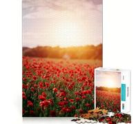 Rompecabezas Campo de Amapolas al Atardecer, 1000 Piezas para Adultos, Desarrollo Mental, Alivio del Estrés, Decoración de Pared con Bordes Precisos (50x75cm)