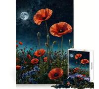 Rompecabezas Campo de Amapolas bajo la luz de la Luna de 1000 Piezas para Adultos Rompecabezas Think Toy Home Enjoy Fine Cut Santa Wish Gift (50x75cm)