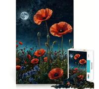 Rompecabezas Campo de Amapolas bajo la luz de la Luna de 1000 Piezas para Adultos Rompecabezas Think Toy Home Enjoy Fine Cut Santa Wish Gift (50x75cm)