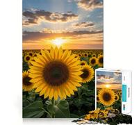 Rompecabezas Campo de Girasoles al Atardecer, 1000 Piezas para Adolescentes, para Mejorar la Memoria, Tiempo Libre, Corte sólido, artículo de Santa Claus 38x52cm