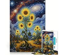 Rompecabezas Campo de Girasoles bajo Cielo Estrellado, 1000 Piezas para Adolescentes Mejora la Memoria Divertido y Relajante Piezas de colección de Arte con Corte nítido 50x75cm
