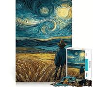 Rompecabezas Campo de Trigo bajo una Noche Estrellada 1000 Piezas para Adolescentes Juego para estimular la Mente Montaje Firme y Seguro Actividad Nocturna Divertida para Toda la Familia (38x26cm)