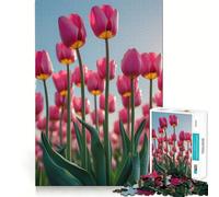 Rompecabezas Campo de Tulipanes Rosas bajo Cielo Azul para Adolescentes, 1000 Piezas Fortalece la Memoria Pasatiempo Tranquilo Borde de Calidad Regalo Festivo (38x26cm)
