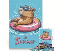 Rompecabezas Capybara Summer Fun de 1000 Piezas para Adolescentes Recall Power Cozy Downtime Firm Interlock Lovely Gift (38x26cm)