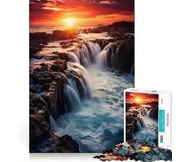 Rompecabezas Cascada al Atardecer 1000 Piezas para Adolescentes Estimula la Mente Diversión Ajuste Espacios Entretenimiento cautivador para Interiores acogedores (38x26cm)