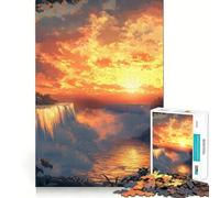 Rompecabezas Cascada Atardecer 1000 Juego de Concentración Mental Diseño Ajustado Sin Espacios Desafío Interactivo para el Cerebro en Casa (50x75cm)
