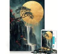 Rompecabezas Cascada bajo la Luna para Adolescentes 1000 Piezas Juego de Memoria Mental Cierre Seguro Sin Piezas Sueltas Ideal para Viajes Juego para Estimular la Mente Regalo (38x52cm)