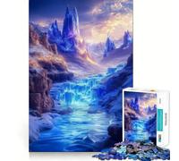 Rompecabezas Cascada con Cañón de Cristales Azules Brillantes 1000 Juego de Concentración Mental Diseño Ajustado Sin Espacios Desafío Interactivo para el Cerebro en Casa (38x52cm)