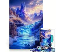 Rompecabezas Cascada con Cañón de Cristales Azules Brillantes 1000 Piezas Desarrollo de Habilidades Diversión Calidad Profesional Recorte Regalo Ideal para la Actividad Mental (50x75cm)