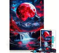Rompecabezas Cascada Luna Roja de 1000 Piezas para Adultos, Juguete para ejercitar la Mente, Momento de relajación, Corte de precisión, Regalo Elegante (38x52cm)