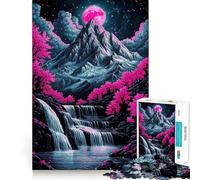 Rompecabezas Cascada Luna Rosa para Adolescentes 1000 Piezas Wise Think Toy Leisure Fun Clear Cut Decoración de Pared (38x52cm)