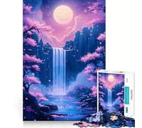 Rompecabezas Cascada Nocturna con Flores de Cerezo, 1000 Piezas, Ideal para Adolescentes, Desarrolla la Habilidad Mental, Diversión en Familia, Bordes Precisos, Regalo Memorable (38x52cm)
