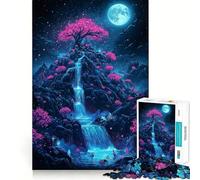 Rompecabezas Cascada Nocturna con Flores de Cerezo, 1000 Piezas, Juguete para Desarrollar la Mente, Juego Relajante, Pieza de Colección de Arte con Corte de Precisión (38x52cm)