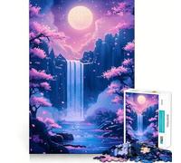 Rompecabezas Cascada Nocturna con Flores de Cerezo para Adultos, 1000 Piezas, Rompecabezas Mental, Relajante, para armar, (38x26cm)