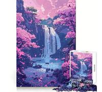 Rompecabezas Cascada Sakura Rosa de 1000 Piezas para Adultos Memoria aguda Escape Sereno Bordes limpios Regalo Ideal (38x52cm)