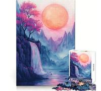 Rompecabezas Cascada y Luna Gigante 1000 Piezas Piensa Entrenamiento Recreación Tranquila Bordes Definidos Regalo Conmovedor (38x52cm)