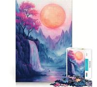 Rompecabezas Cascada y Luna Gigante de 1000 Piezas Juego para ejercitar la Mente Artesanía de Corte experta Un pasatiempo Fascinante para los Momentos de Ocio (38x52cm)