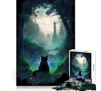 Rompecabezas Cat Forest Moon Tower para Adolescentes, 1000 Piezas, lógica, Pensamiento, Alivio del estrés, Divertido, Cierre sin Costuras, (38x52cm)