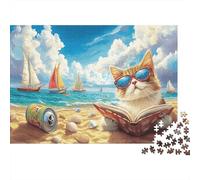 Rompecabezas Cat Reading Beach Book De 1000 Piezas para Adultos, Rompecabezas Adultos, Juego Didáctico Decoración para El Hogar 70x50cm/1000pcs