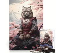 Rompecabezas Cat Warrior Sakura Tree Teenager de 1000 Piezas,Entrenamiento Inteligente,recreación Ligera,Corte Impecable,Sorpresa Festiva (50x75cm)