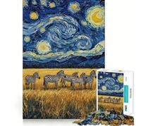 Rompecabezas Cebras bajo un Cielo Estrellado para Adolescentes,1000 Piezas,Juego para estimular la Mente,Piezas sin Rebabas,Corte Limpio,fácil de Aprender,diversión para Toda la Familia (50x75cm)